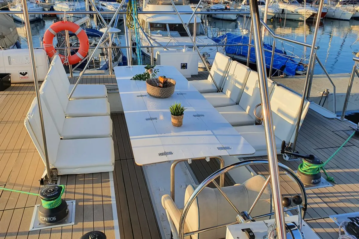 Cockpit of Upwind, a Custom Made Upwind 50 Eco catamaran at Grad Trogir, Croatia