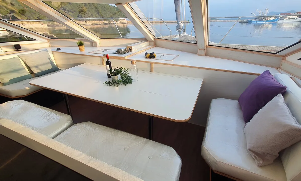 Salon of Upwind, a Custom Made Upwind 50 Eco catamaran at Grad Trogir, Croatia