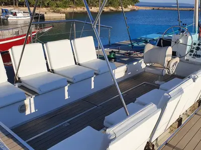 Cockpit of Upwind, a Custom Made Upwind 50 Eco catamaran at Grad Trogir, Croatia