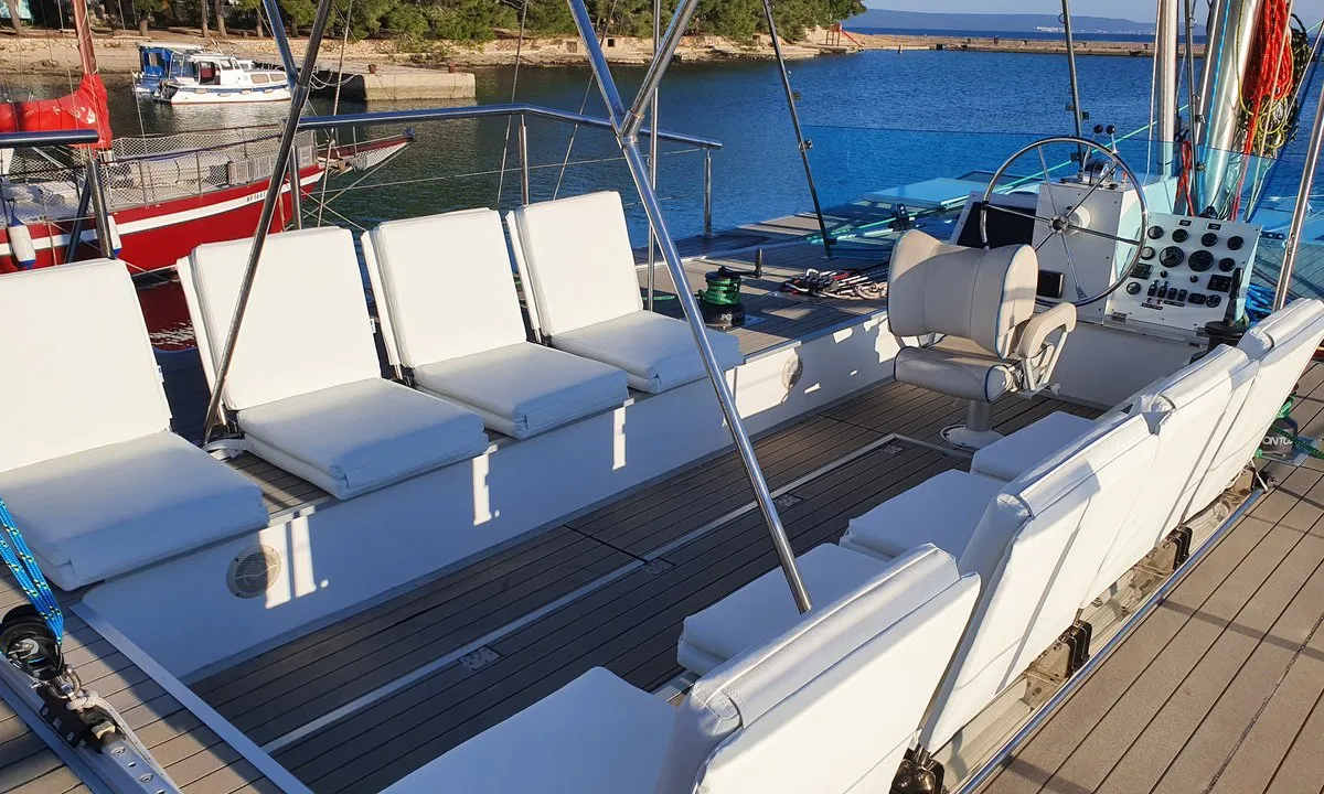 Cockpit of Upwind, a Custom Made Upwind 50 Eco catamaran at Grad Trogir, Croatia