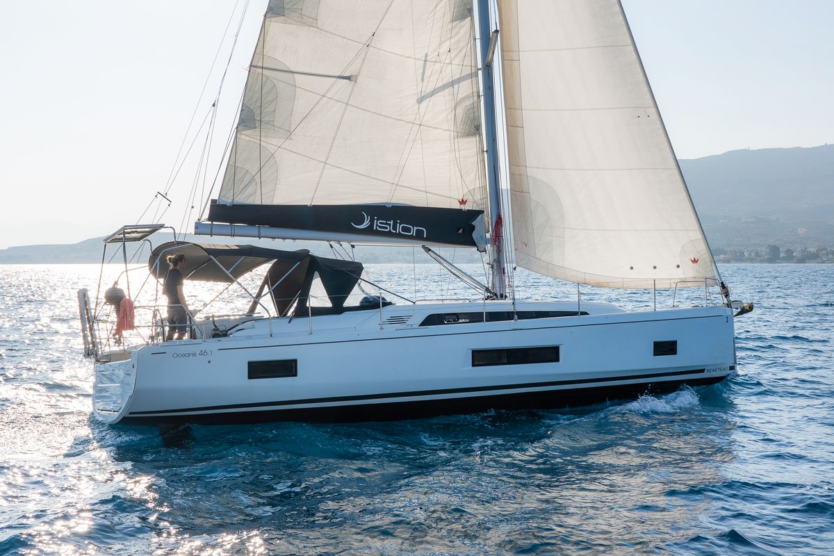 Exterior view of Salty Kiss, a Beneteau Oceanis 46.1 sailboat at Kos, Greece