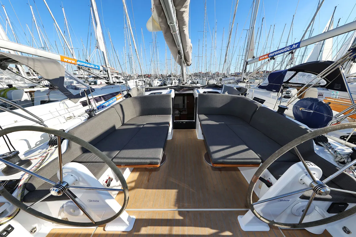 Deck of Bela, a Hanse Yachts Hanse 410 sailboat at Grad Biograd na Moru, Croatia