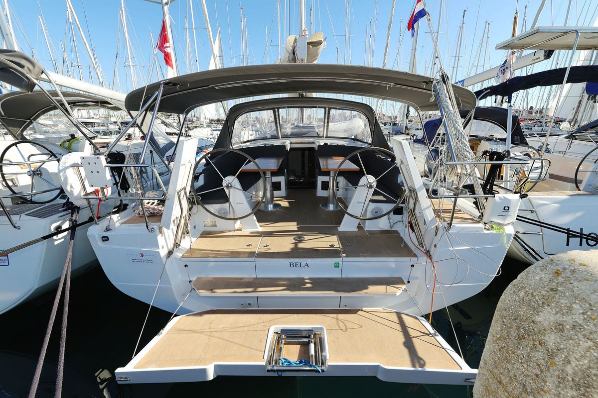 Exterior view of Bela, a Hanse Yachts Hanse 410 sailboat at Grad Biograd na Moru, Croatia
