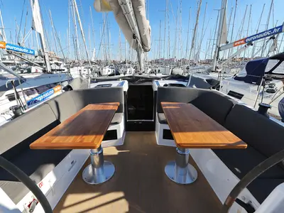 Cockpit of Bela, a Hanse Yachts Hanse 410 sailboat at Grad Biograd na Moru, Croatia