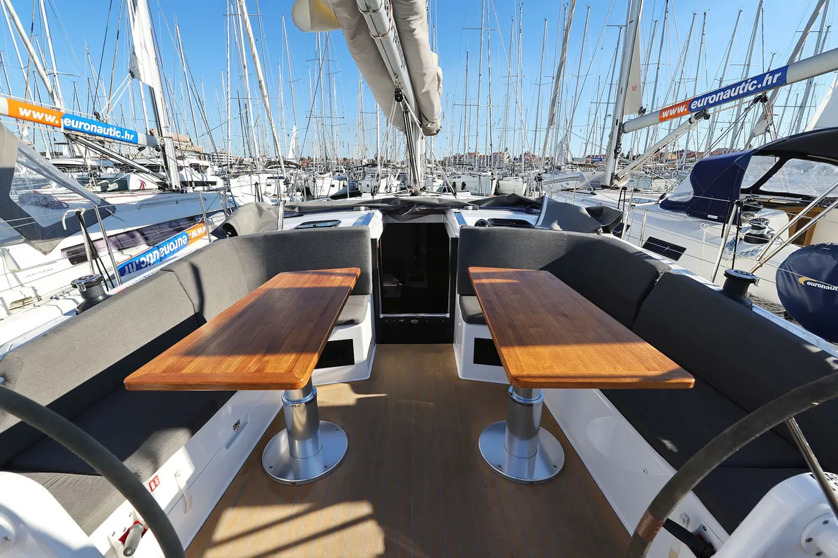 Cockpit of Bela, a Hanse Yachts Hanse 410 sailboat at Grad Biograd na Moru, Croatia