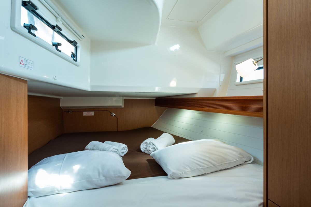 Cabin on Deneb, a Bavaria 40 Cruiser sailboat at Kavala, Greece