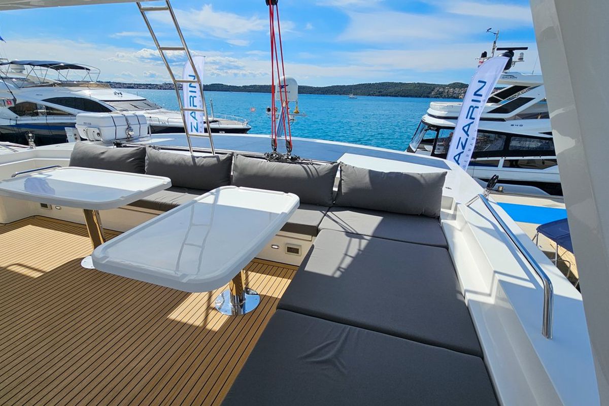 Exterior view of October, a Mazarin Yachts Mazarin 55 catamaran at Seget Donji, Croatia