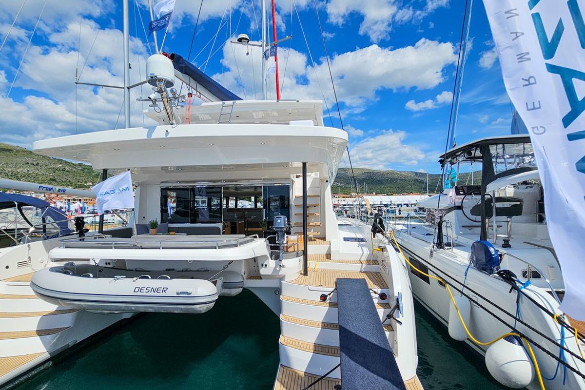 Exterior view of October, a Mazarin Yachts Mazarin 55 catamaran at Seget Donji, Croatia