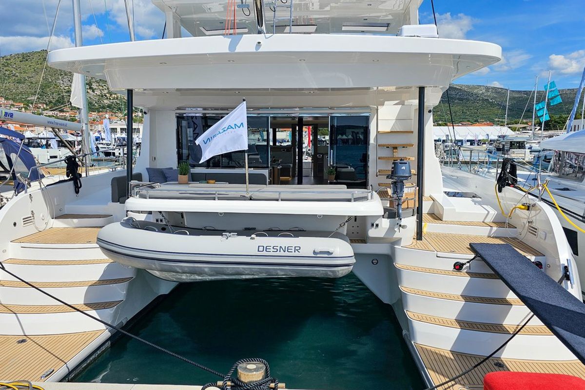 Exterior view of October, a Mazarin Yachts Mazarin 55 catamaran at Seget Donji, Croatia