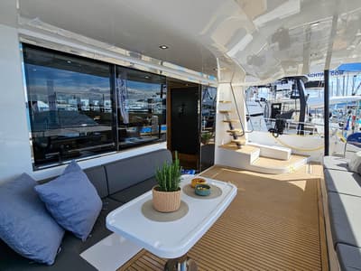 Deck of October, a Mazarin Yachts Mazarin 55 catamaran at Seget Donji, Croatia