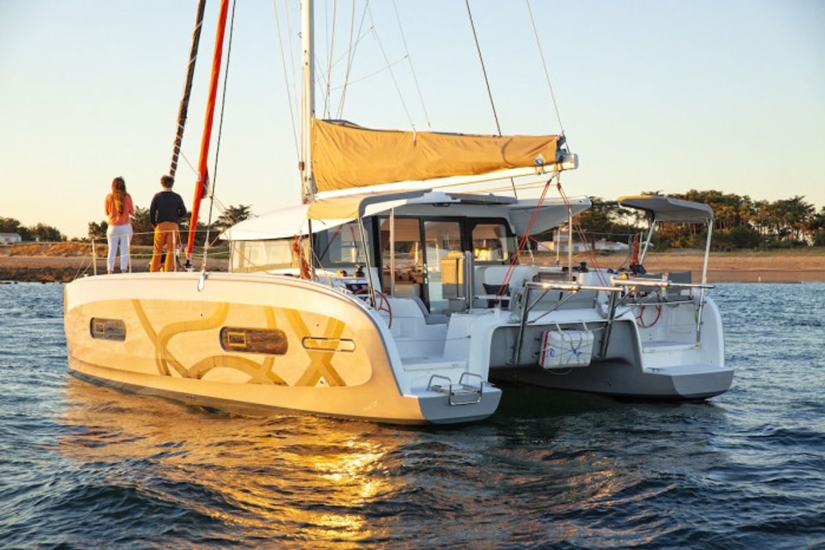 Deck of Team Let's Go, a Excess 11 - 4 + 1 + 1 cab. catamaran at Mytikas, Greece