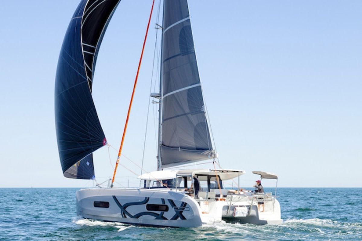 Exterior view of Team Let's Go, a Excess 11 - 4 + 1 + 1 cab. catamaran at Mytikas, Greece