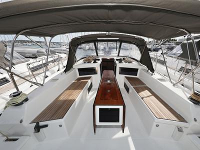 Cockpit of Cupid, a Dufour 470 sailboat at Općina Sukošan, Croatia