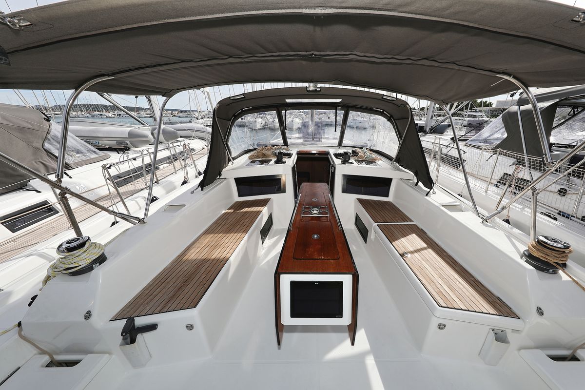 Cockpit of Cupid, a Dufour 470 sailboat at Općina Sukošan, Croatia