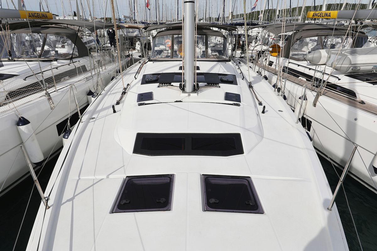 Deck of Cupid, a Dufour 470 sailboat at Općina Sukošan, Croatia