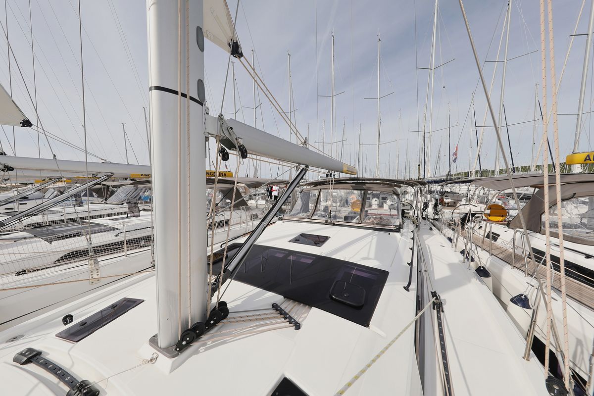 Deck of Cupid, a Dufour 470 sailboat at Općina Sukošan, Croatia