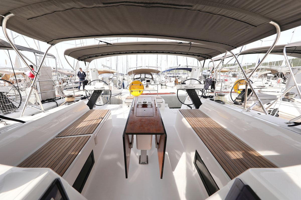 Cockpit of Cupid, a Dufour 470 sailboat at Općina Sukošan, Croatia