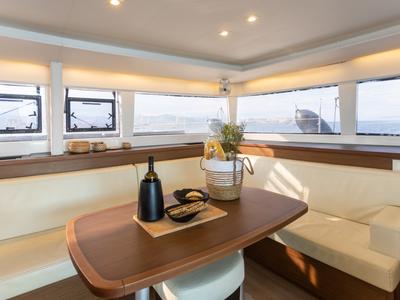Salon of MADICON, a Lagoon 450 Fly catamaran at Thira Municipal Unit, Greece