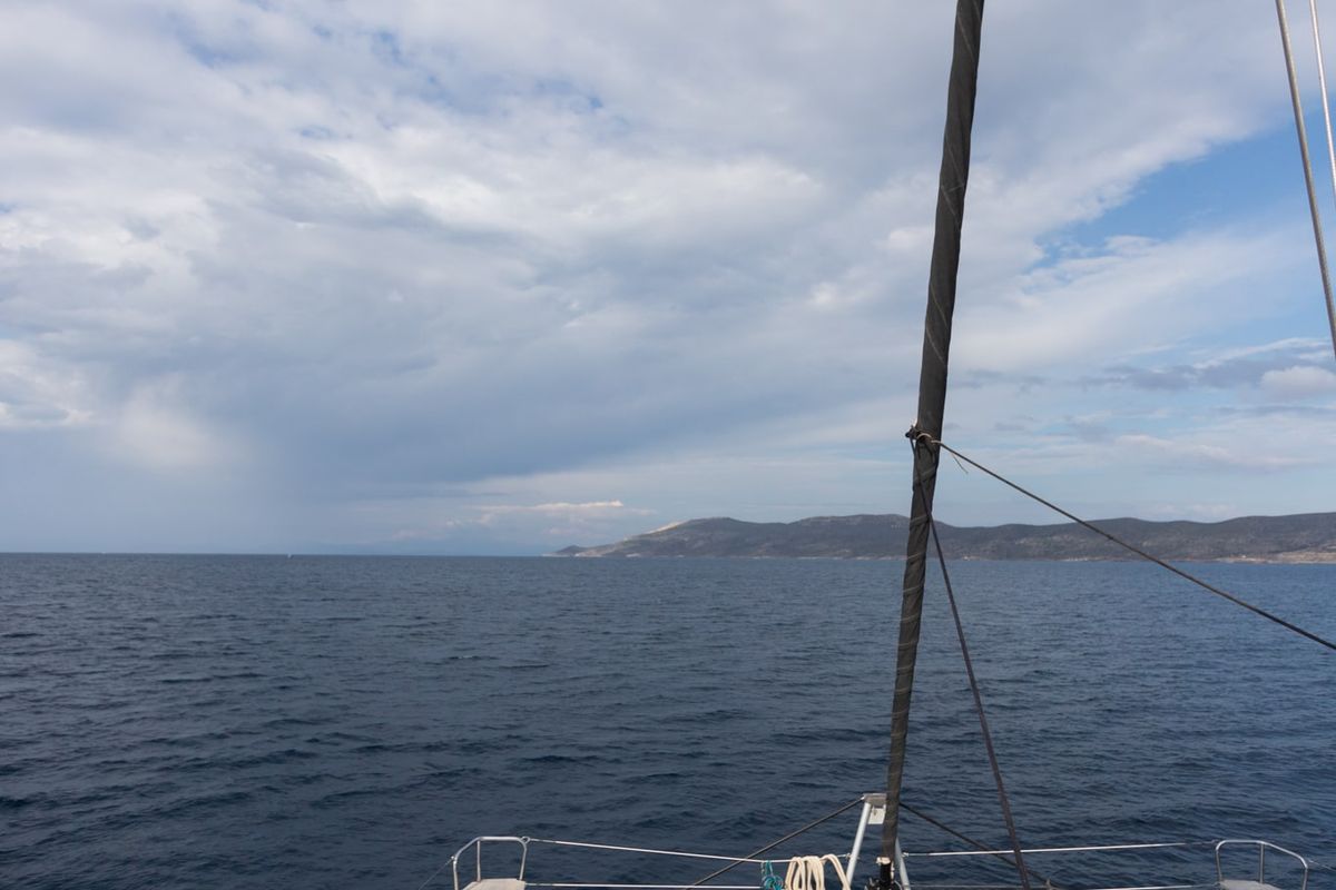 Exterior view of MADICON, a Lagoon 450 Fly catamaran at Thira Municipal Unit, Greece