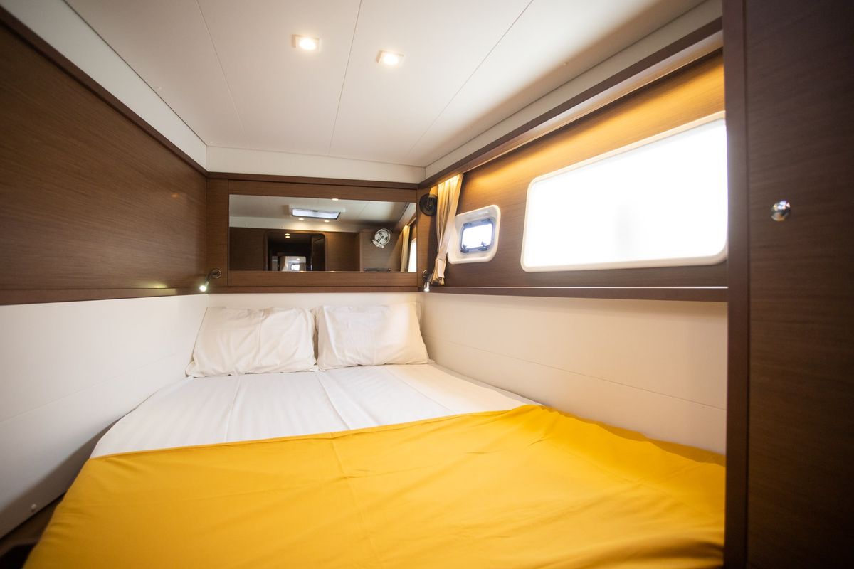 Cabin on MADICON, a Lagoon 450 Fly catamaran at Thira Municipal Unit, Greece