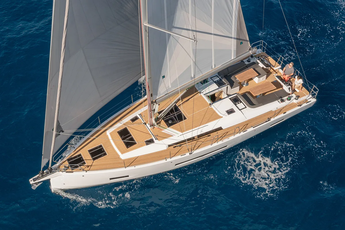Exterior view of Invalid, a Hanse Yachts Hanse 460 sailboat at Grad Biograd na Moru, Croatia