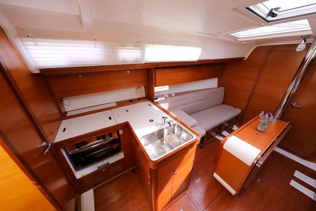 Galley of Georgia, a Dufour 350 Grand Large sailboat at Municipal Unit of Rhodes, Greece