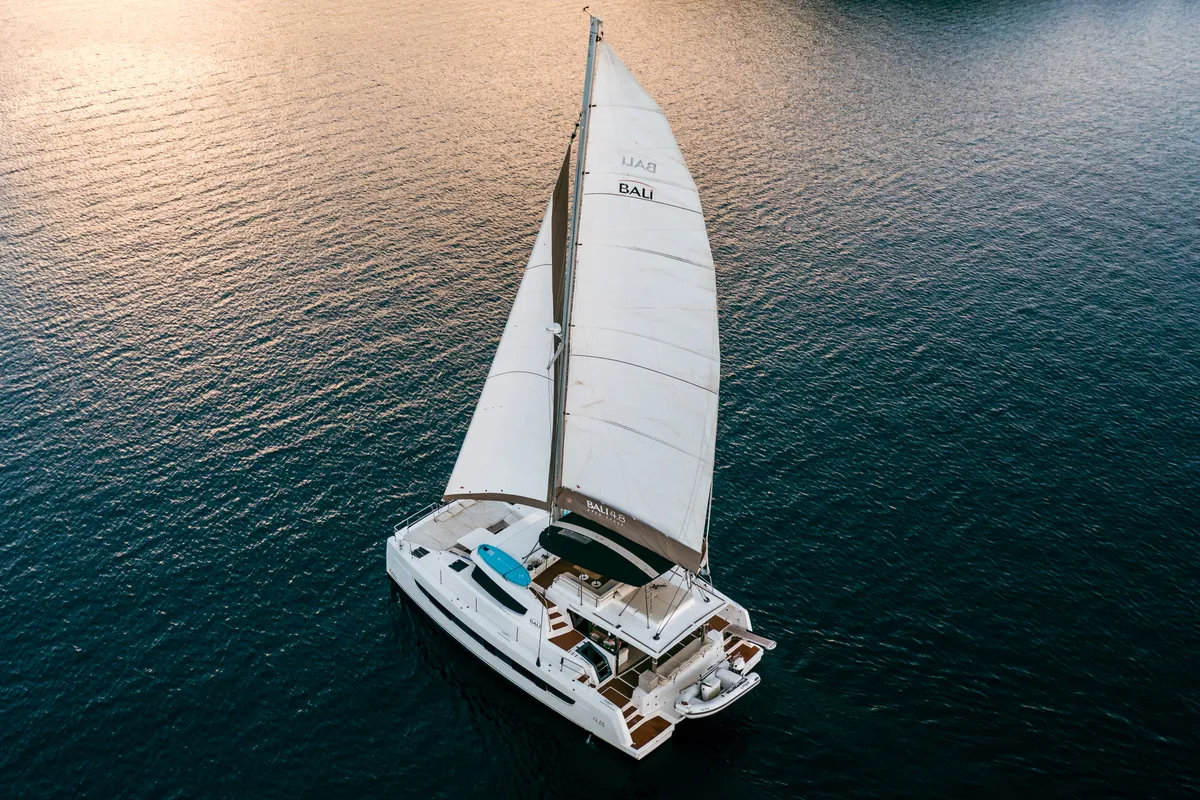 Exterior view of Olea, a Bali 4.8 catamaran at Municipal Unit of Lefkada, Greece