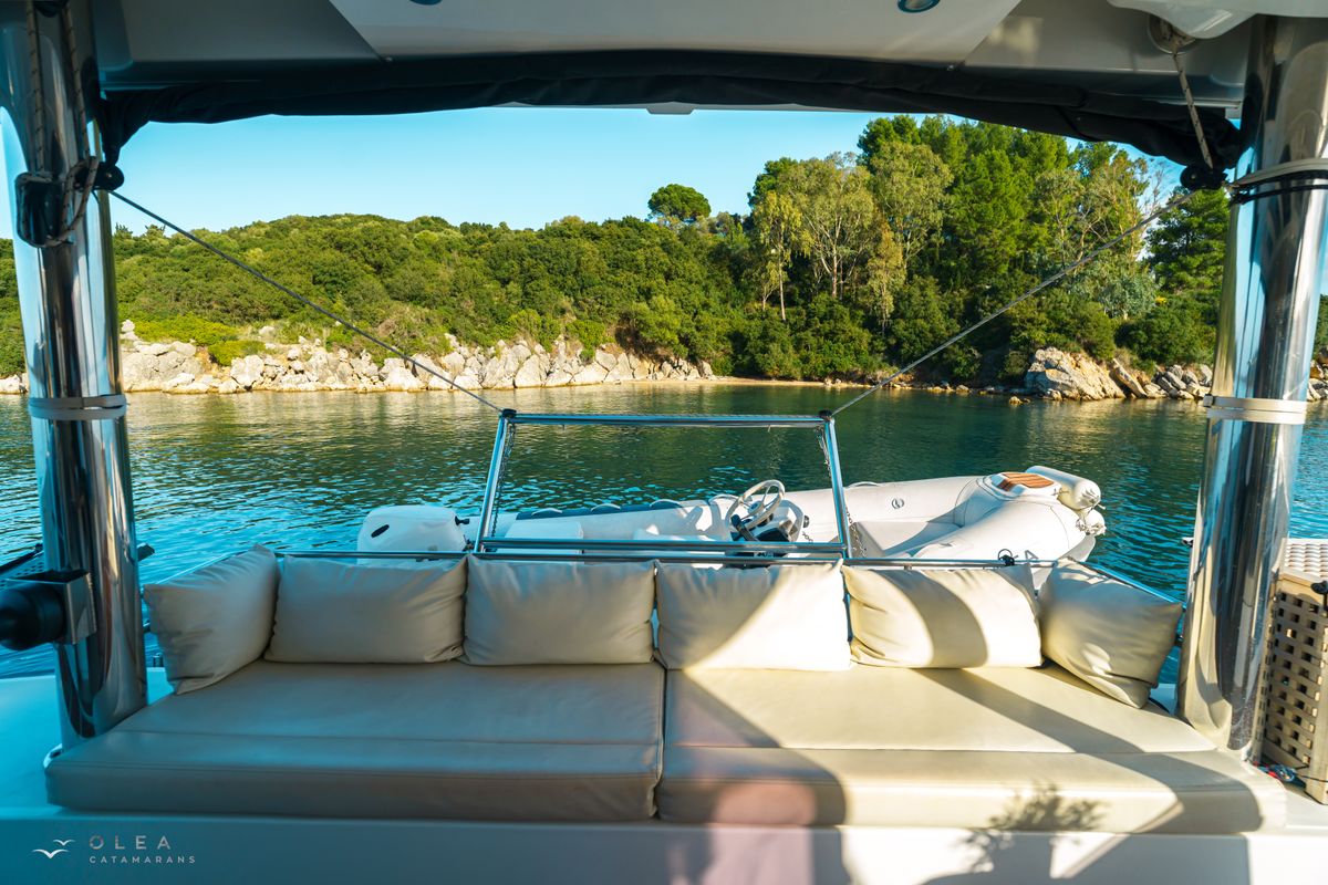 Salon of Olea, a Bali 4.8 catamaran at Municipal Unit of Lefkada, Greece