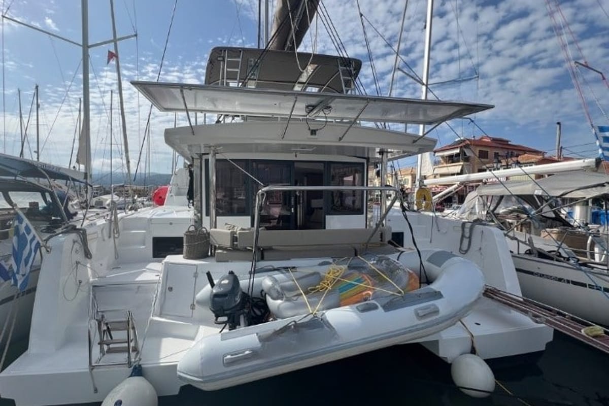 Exterior view of Bali 4.4, a Bali 4.4 catamaran at Municipal Unit of Lefkada, Greece