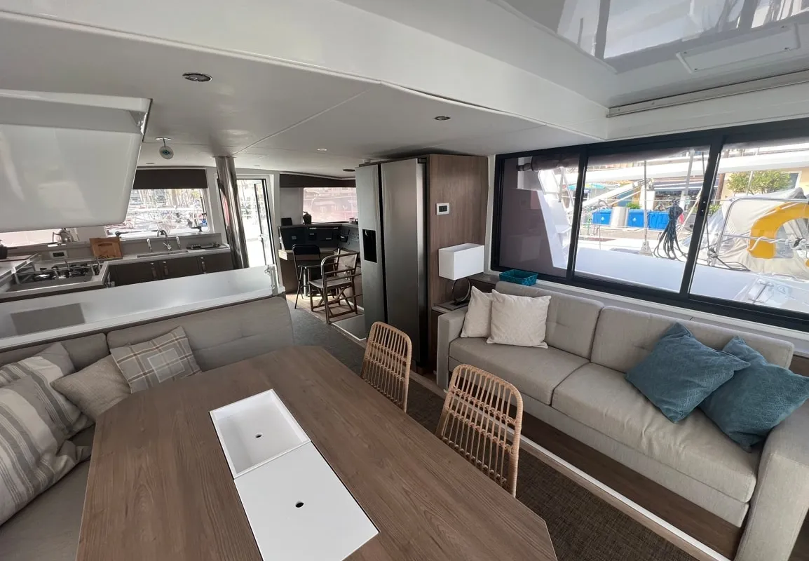 Deck of Bali 4.4, a Bali 4.4 catamaran at Municipal Unit of Lefkada, Greece