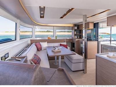 Salon of Alexandra, a Lagoon 46 catamaran at Athens, Greece