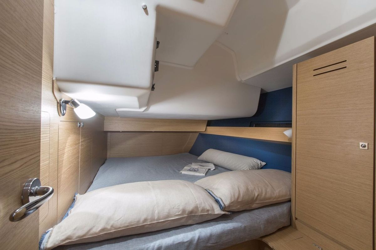 Cabin on Genny, a Dufour 460 Grand Large sailboat at Olbia, Italy