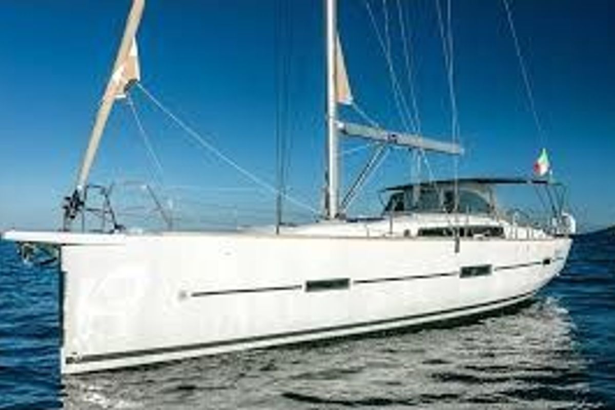 Exterior view of Genny, a Dufour 460 Grand Large sailboat at Olbia, Italy