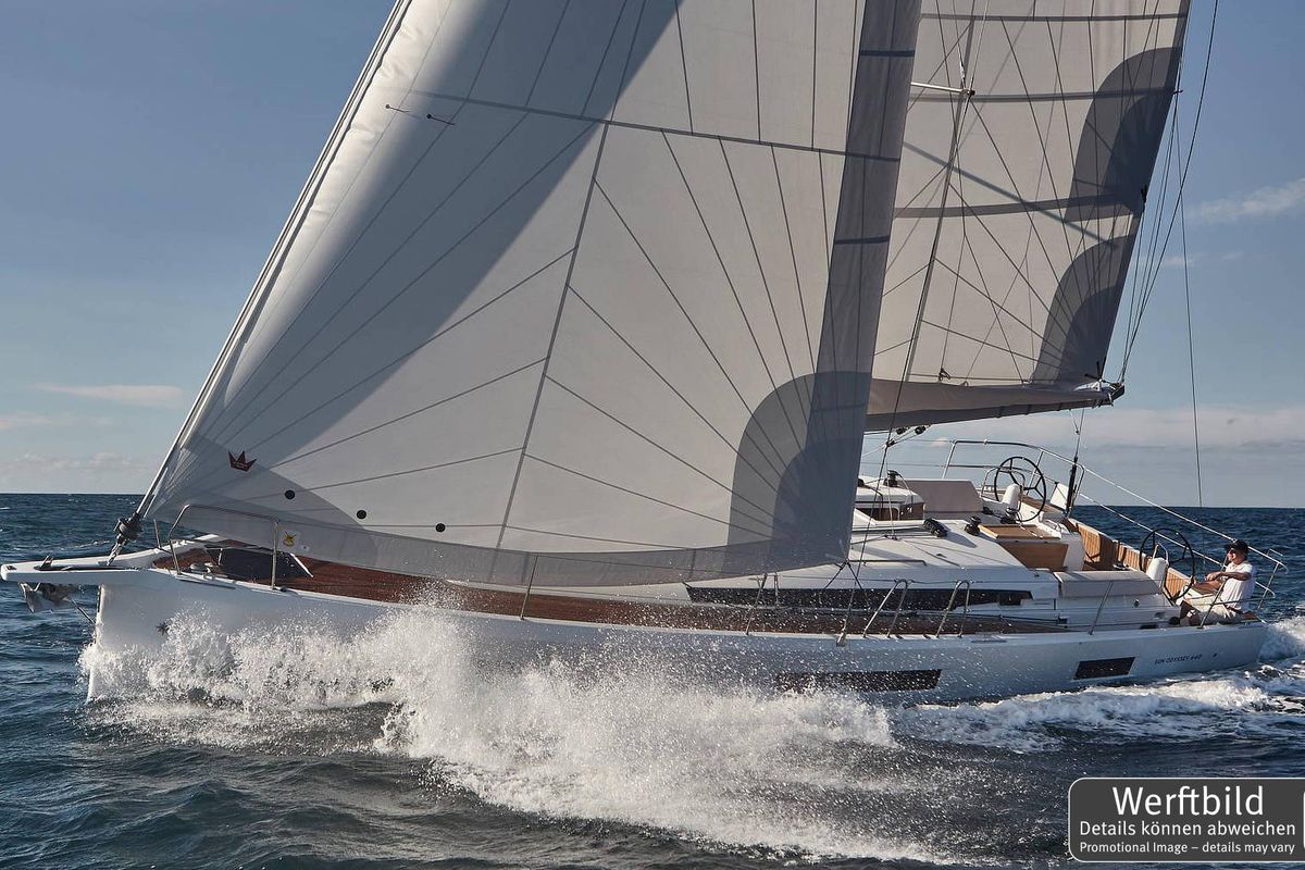 Exterior view of Kiwi, a Jeanneau Sun Odyssey 440 sailboat at Grad Biograd na Moru, Croatia