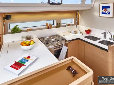 Galley of Kiwi, a Jeanneau Sun Odyssey 440 sailboat at Grad Biograd na Moru, Croatia