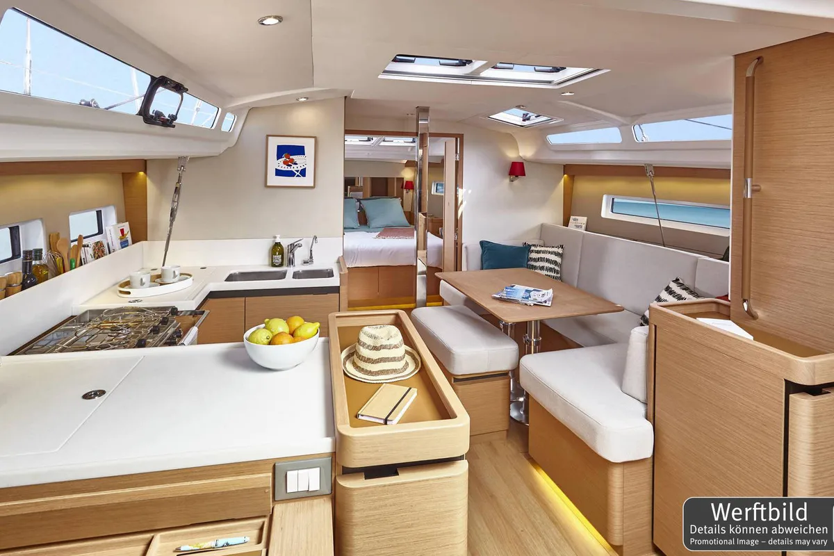 Salon of Kiwi, a Jeanneau Sun Odyssey 440 sailboat at Grad Biograd na Moru, Croatia