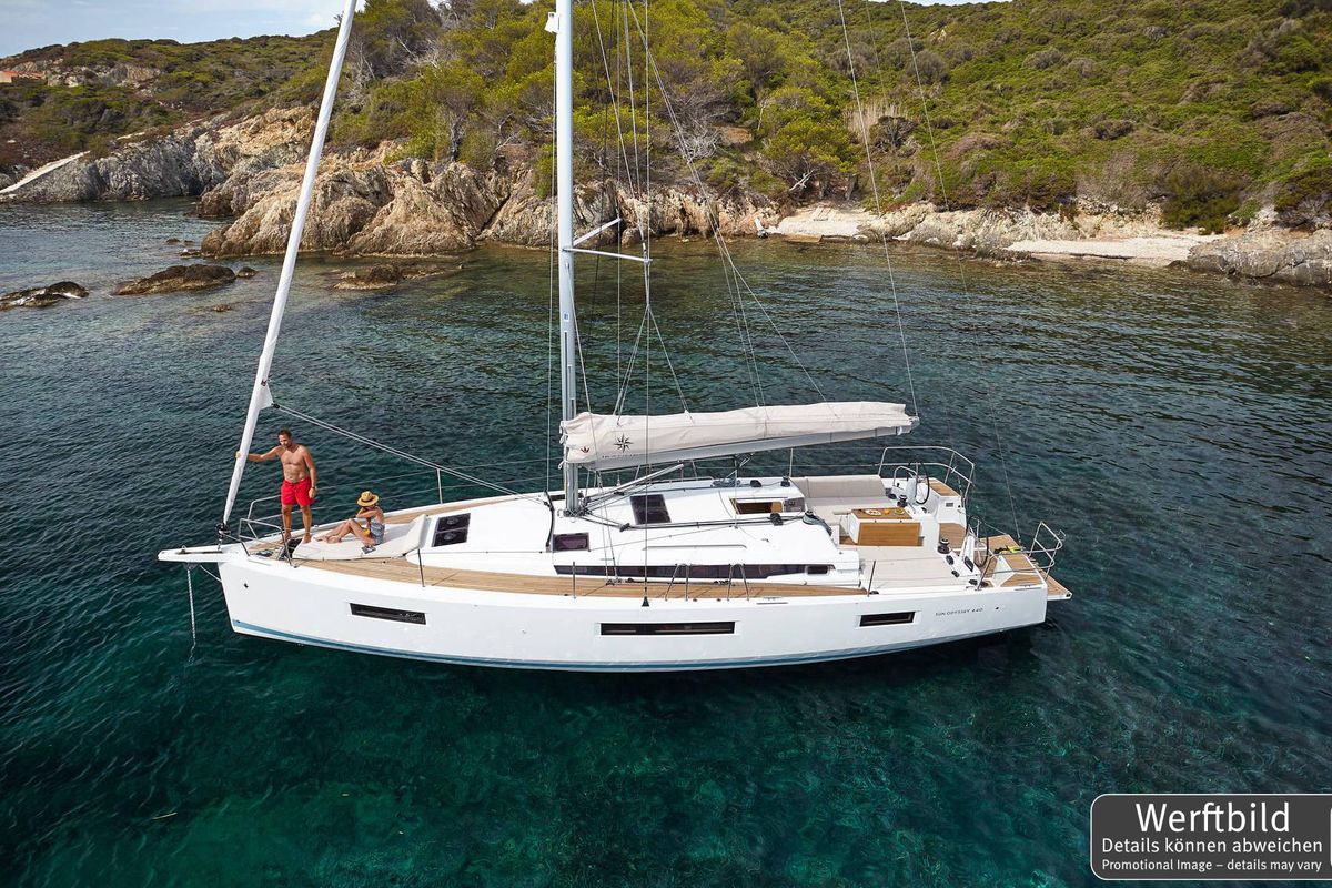 Exterior view of Kiwi, a Jeanneau Sun Odyssey 440 sailboat at Grad Biograd na Moru, Croatia