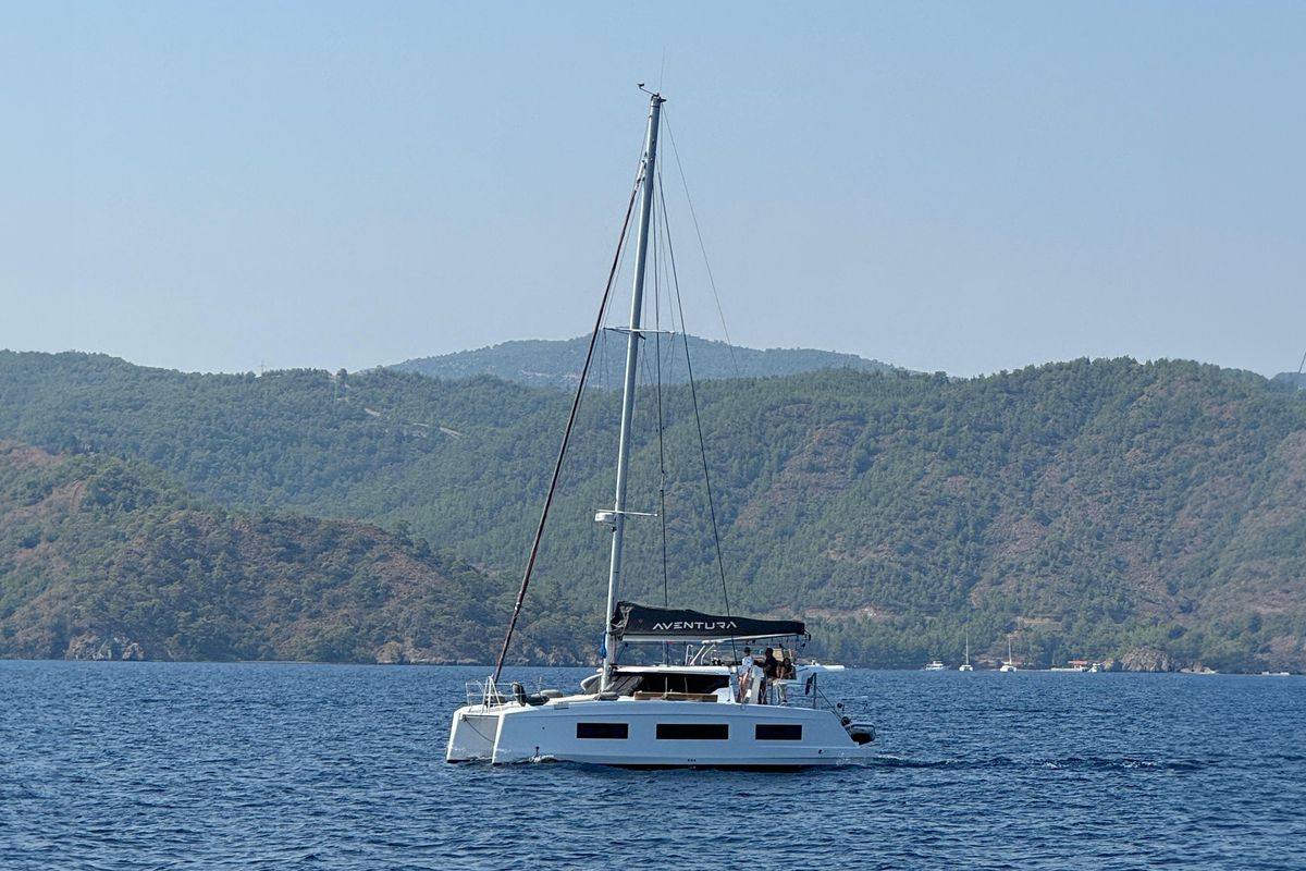 Exterior view of ProntoSail, a Aventura Catamarans Aventura 37 catamaran at Fethiye, Turkey