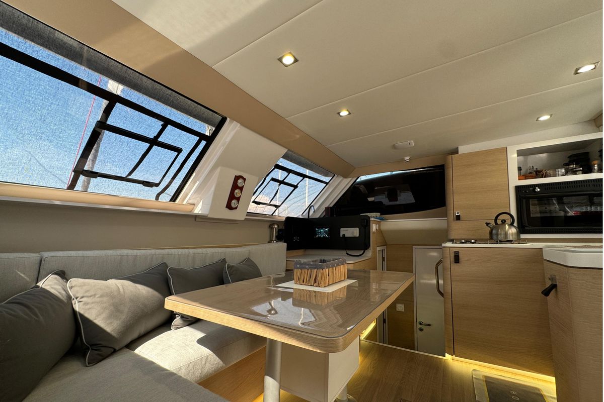 Salon of ProntoSail, a Aventura Catamarans Aventura 37 catamaran at Fethiye, Turkey