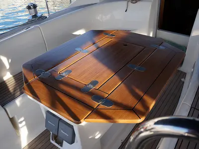 Deck of Aegle, a Bavaria 46 Cruiser sailboat at Volos Municipality, Greece