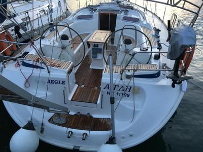 Cockpit of Aegle, a Bavaria 46 Cruiser sailboat at Volos Municipality, Greece