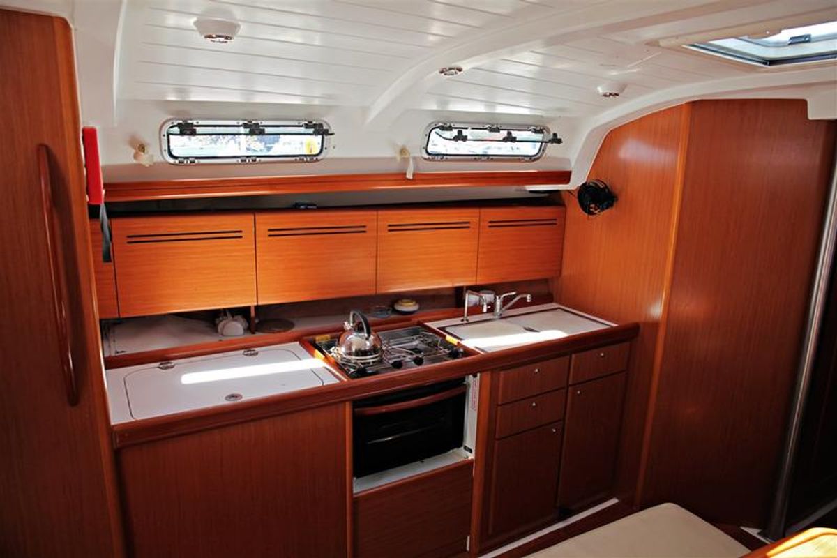 Galley of Kalypso, a Beneteau Cyclades 43.4 sailboat at Bodrum, Turkey