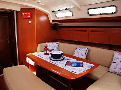 Salon of Kalypso, a Beneteau Cyclades 43.4 sailboat at Bodrum, Turkey