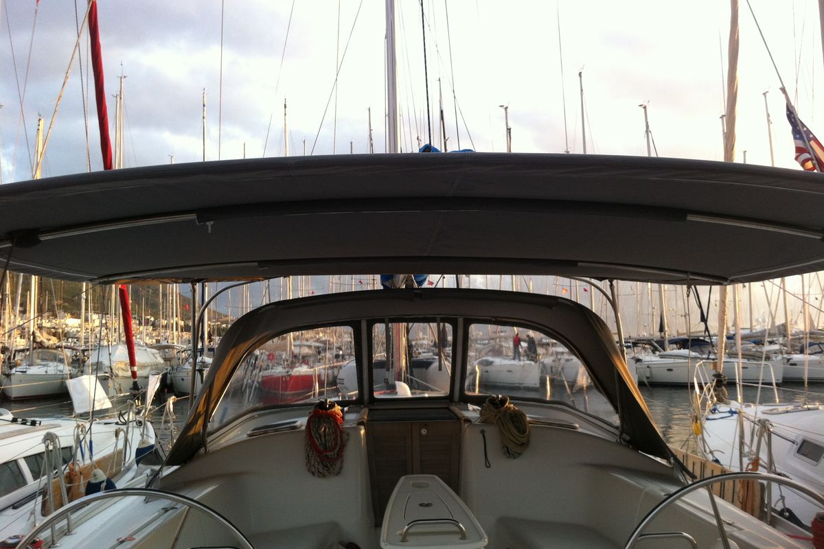 Cockpit of Kalypso, a Beneteau Cyclades 43.4 sailboat at Bodrum, Turkey