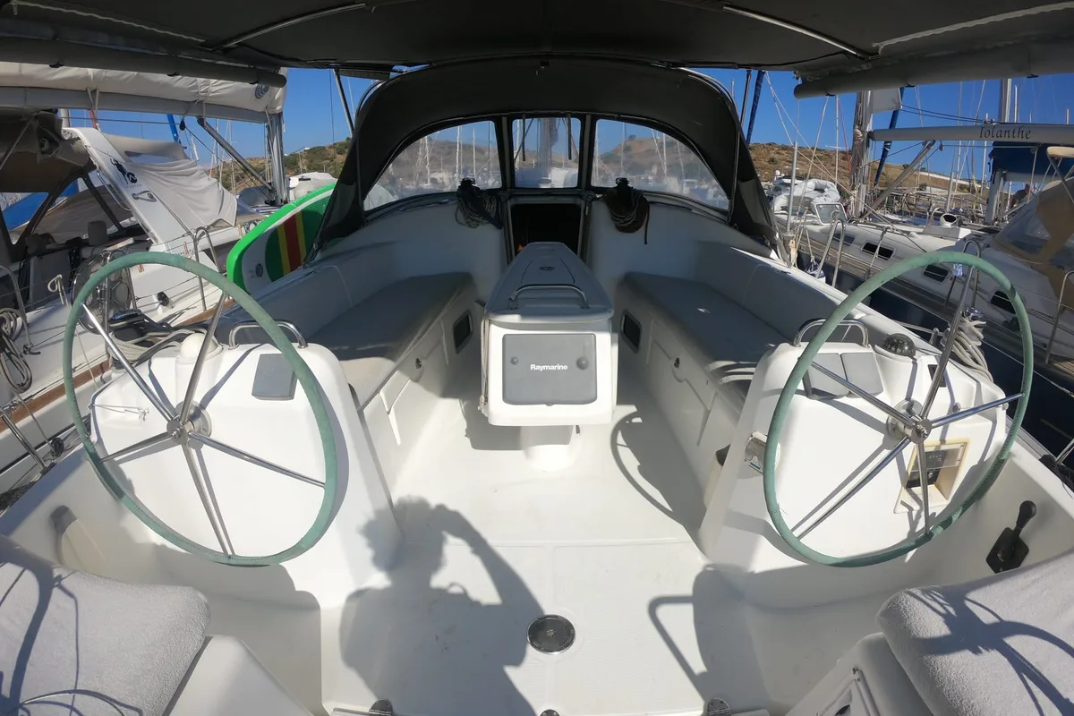 Cockpit of Kalypso, a Beneteau Cyclades 43.4 sailboat at Bodrum, Turkey