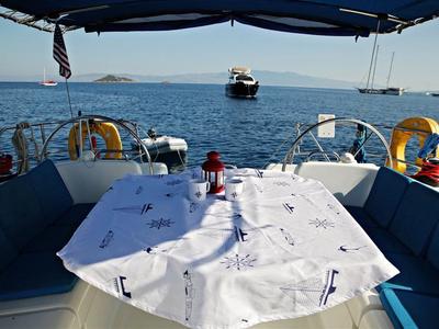 Deck of Kalypso, a Beneteau Cyclades 43.4 sailboat at Bodrum, Turkey