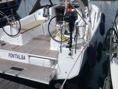 Cockpit of Fontalba, a Jeanneau Sun Odyssey 380 sailboat at Palamós, Spain
