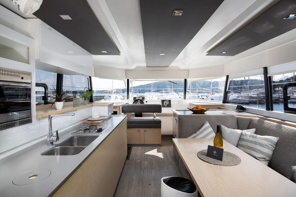 Salon of Mare Tortuga, a Fountaine Pajot MY 37 catamaran at Općina Medulin, Croatia