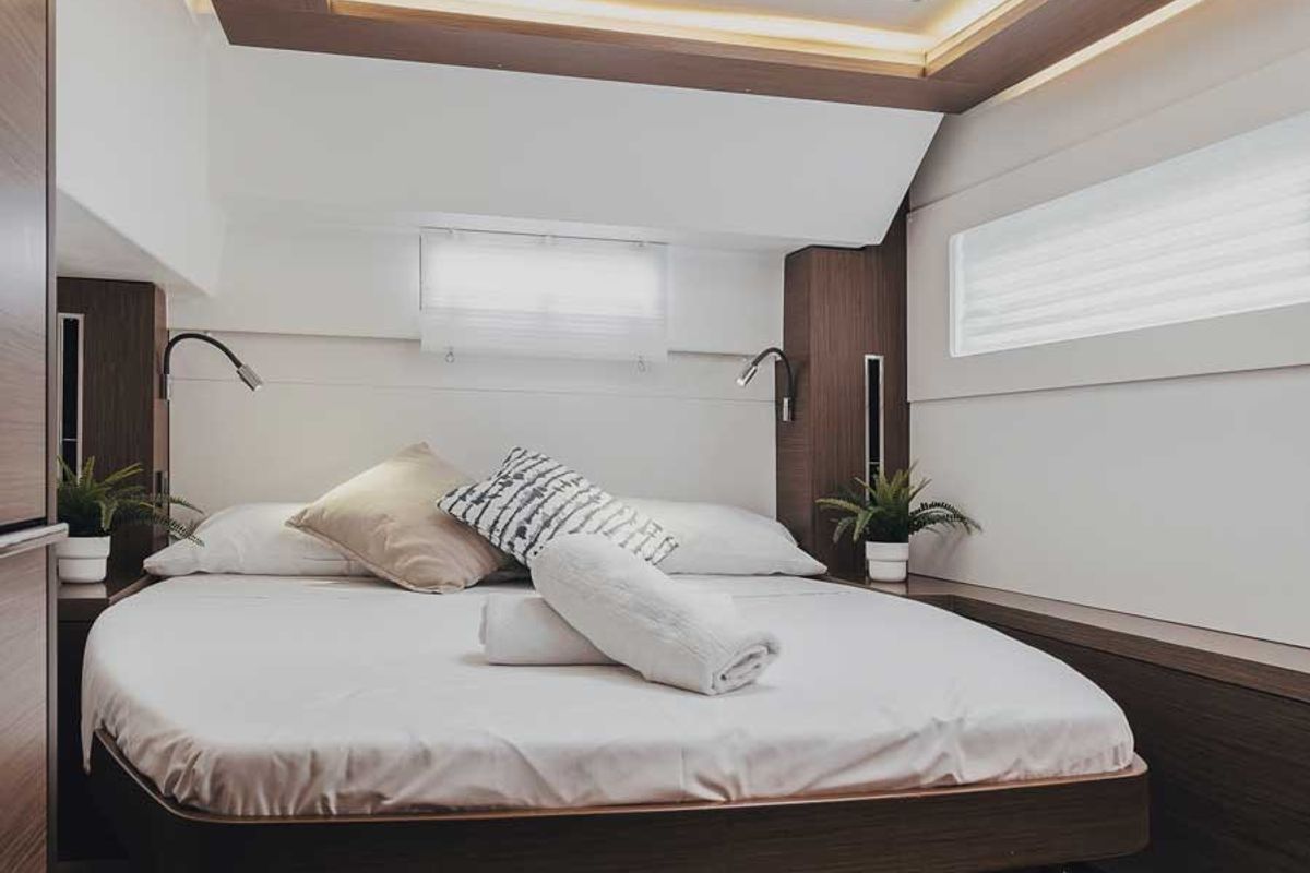 Cabin on Invalid, a Lagoon 46 catamaran at Sant Antoni de Portmany, Spain