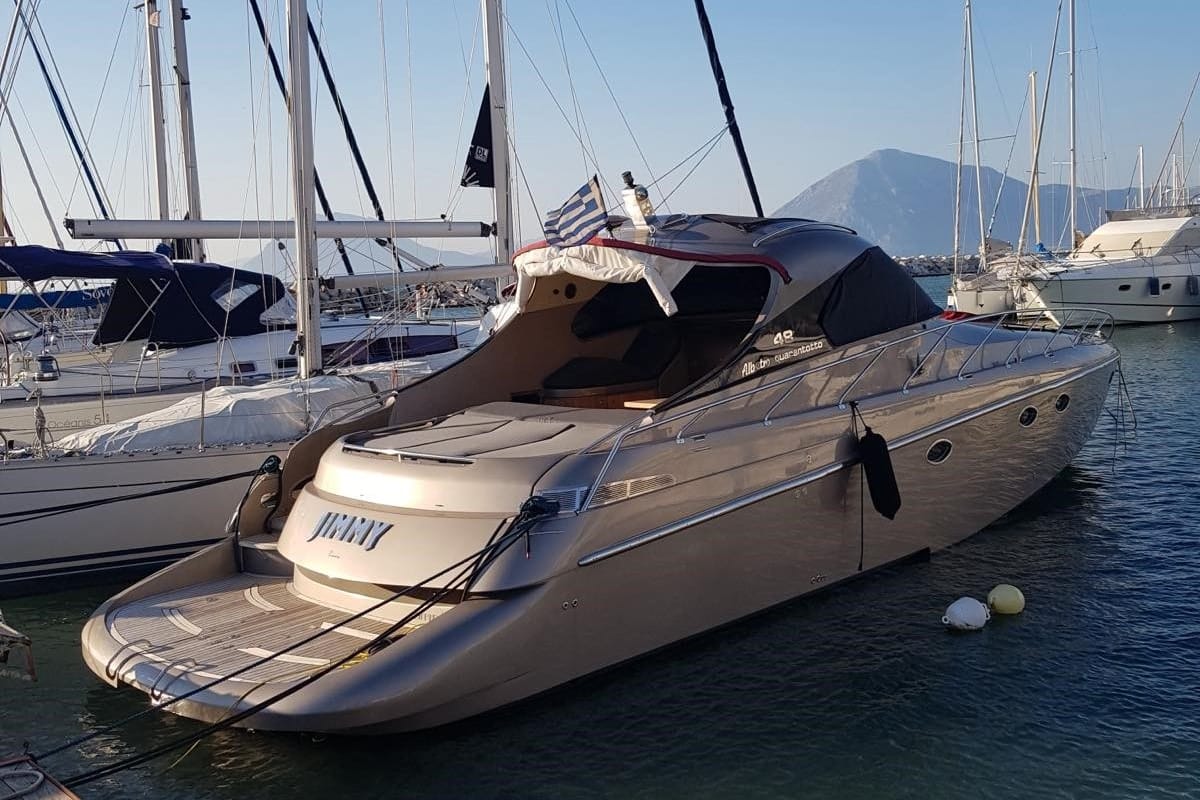 Exterior view of Jimmy, a Gulet x-reuse motorboat at Municipal Unit of Lefkada, Greece